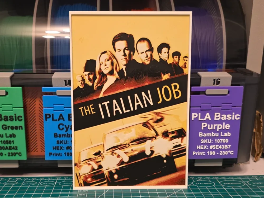 HueForge model: The Italian Job (2003) Movie Poster - Hueforge Art by Lumpy3D
