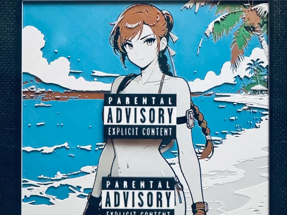 Lara Croft on the beach by World of Glt 3d HueForge model: Lara Croft on the beach by World of Glt 3d