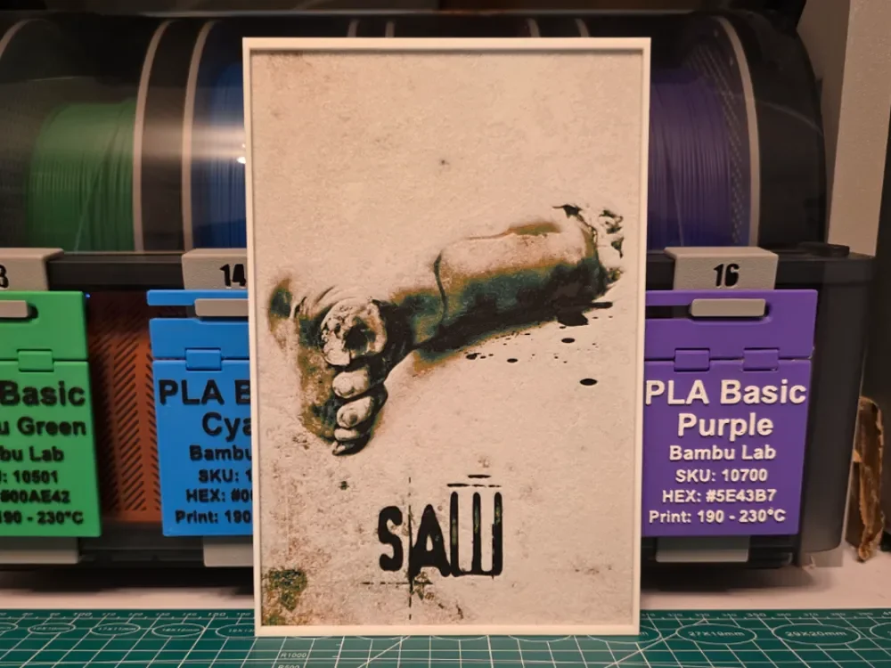 Saw Movie Poster V2 - Hueforge Art by Lumpy3D HueForge model: Saw Movie Poster V2 - Hueforge Art by Lumpy3D