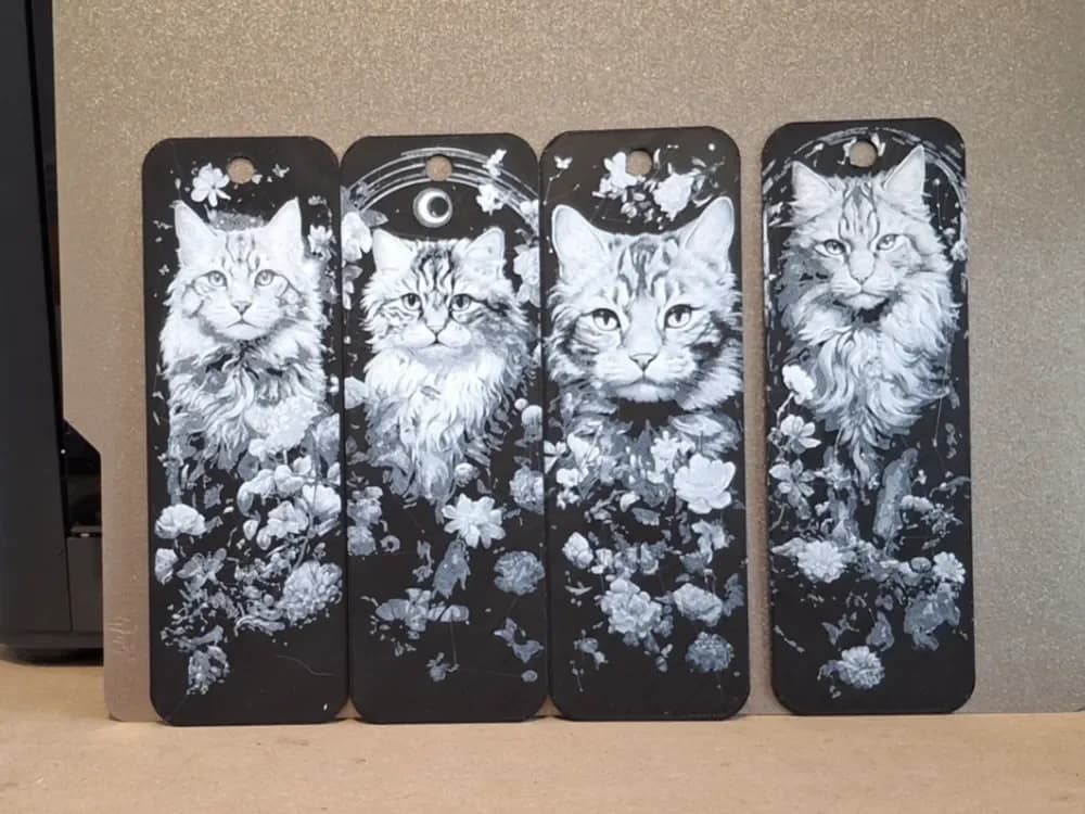Set of 4 cat bookmarks by 3dGlow HueForge model: Set of 4 cat bookmarks by 3dGlow
