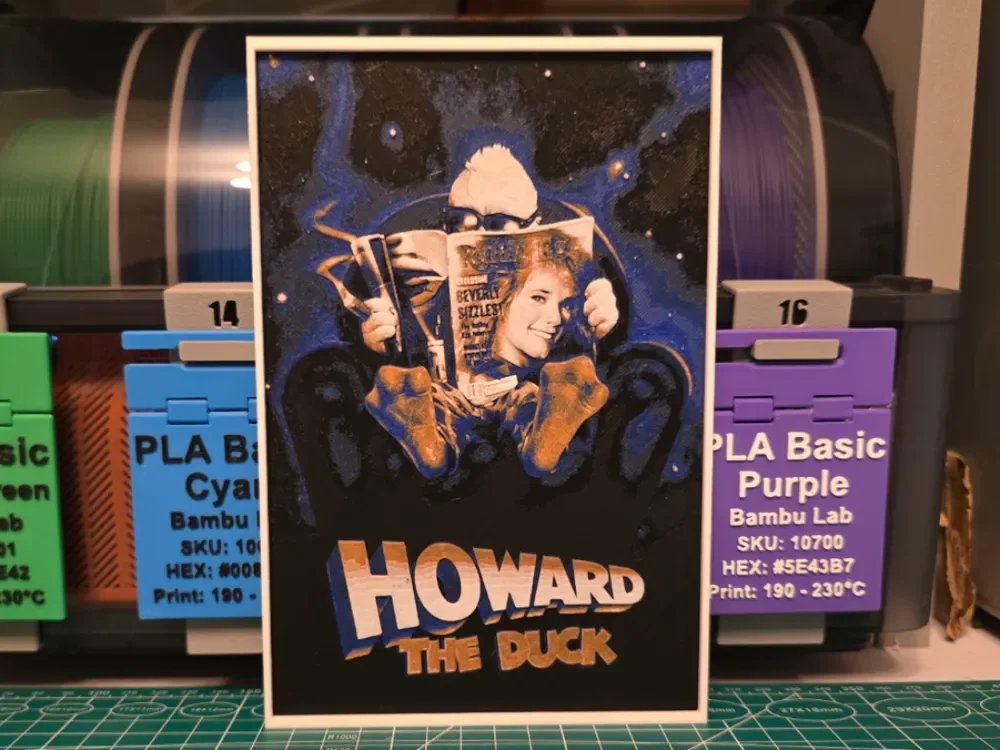 Howard the Duck Movie Poster - Hueforge Art by Lumpy3D HueForge model: Howard the Duck Movie Poster - Hueforge Art by Lumpy3D