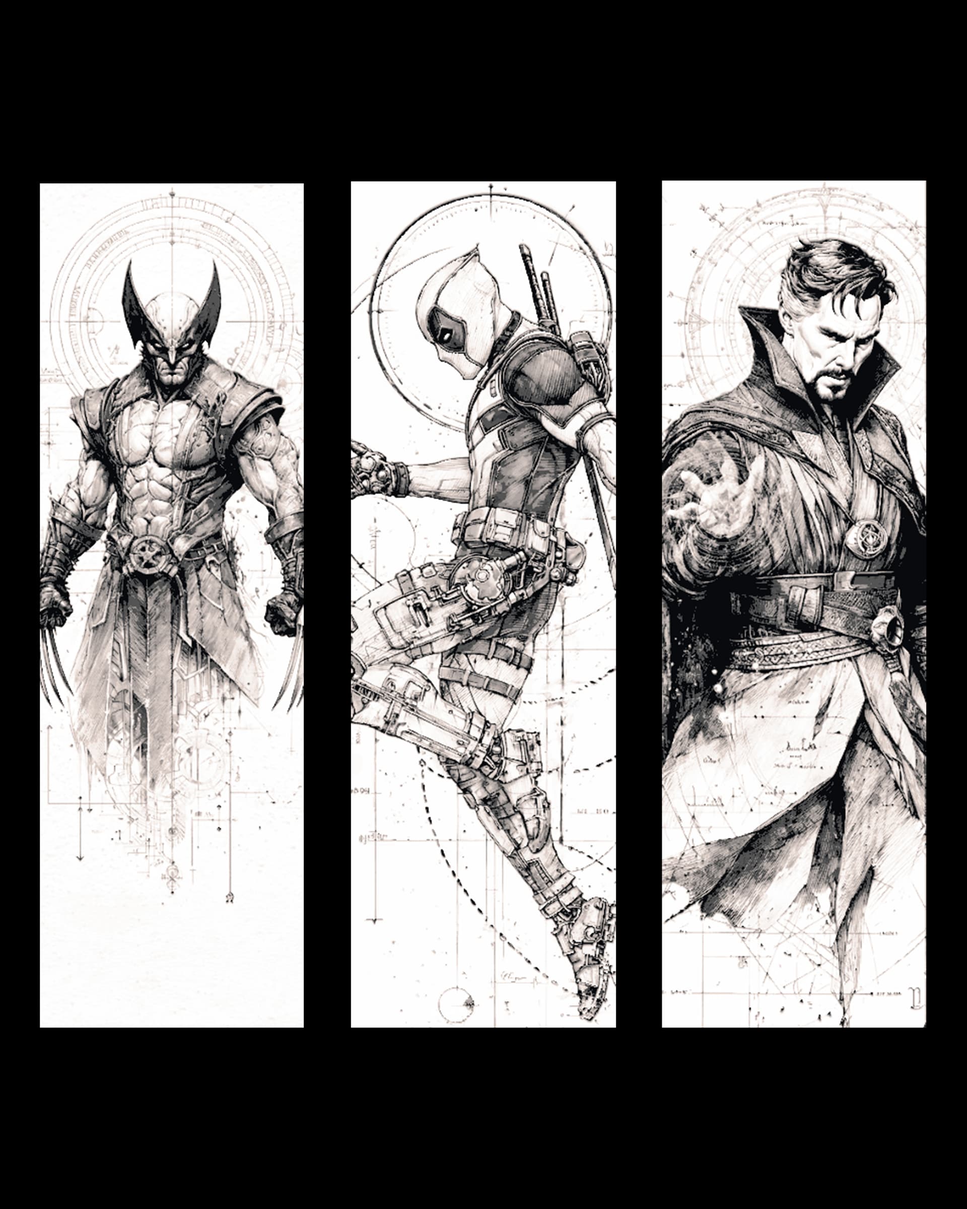 fanart sketches of marvel heroes -Wolverine, Deadpool and Doctor Strange - Bookmarks fanart sketches of marvel heroes -Wolverine, Deadpool and Doctor Strange - Bookmarks