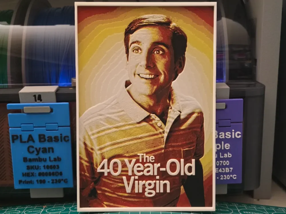 The 40-Year-Old Virgin Movie Poster - Hueforge Art by Lumpy3D HueForge model: The 40-Year-Old Virgin Movie Poster - Hueforge Art by Lumpy3D