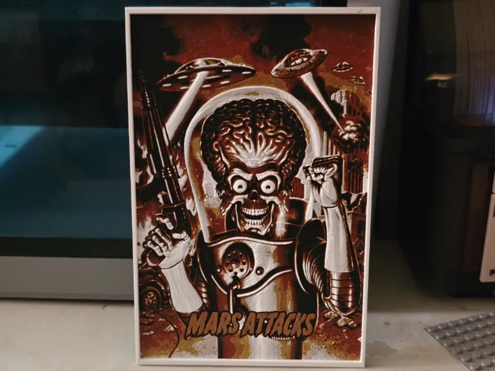 Mars Attacks! Movie Poster - Hueforge Art by Lumpy3D HueForge model: Mars Attacks! Movie Poster - Hueforge Art by Lumpy3D