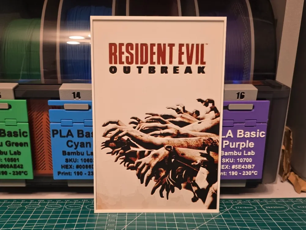 Resident Evil Outbreak Game Poster - Hueforge Art by Lumpy3D HueForge model: Resident Evil Outbreak Game Poster - Hueforge Art by Lumpy3D