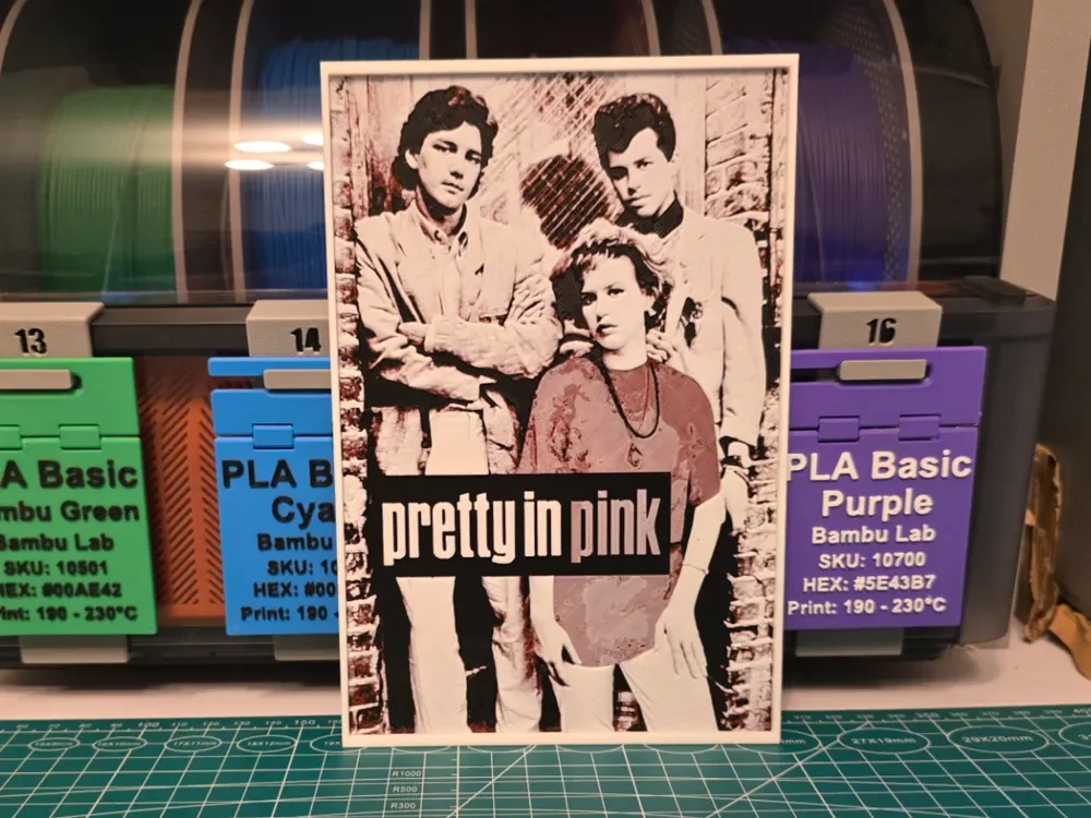 Pretty in Pink Movie Poster - Hueforge Art by Lumpy3D HueForge model: Pretty in Pink Movie Poster - Hueforge Art by Lumpy3D