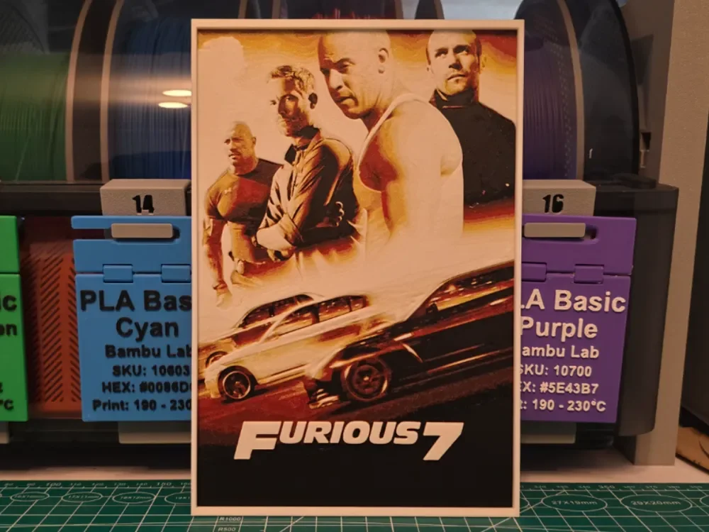 Furious 7 Movie Poster - Hueforge Art by Lumpy3D HueForge model: Furious 7 Movie Poster - Hueforge Art by Lumpy3D