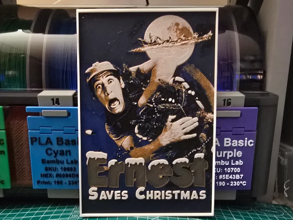 Ernest Saves Christmas Movie Poster - Hueforge Art by Lumpy3D HueForge model: Ernest Saves Christmas Movie Poster - Hueforge Art by Lumpy3D
