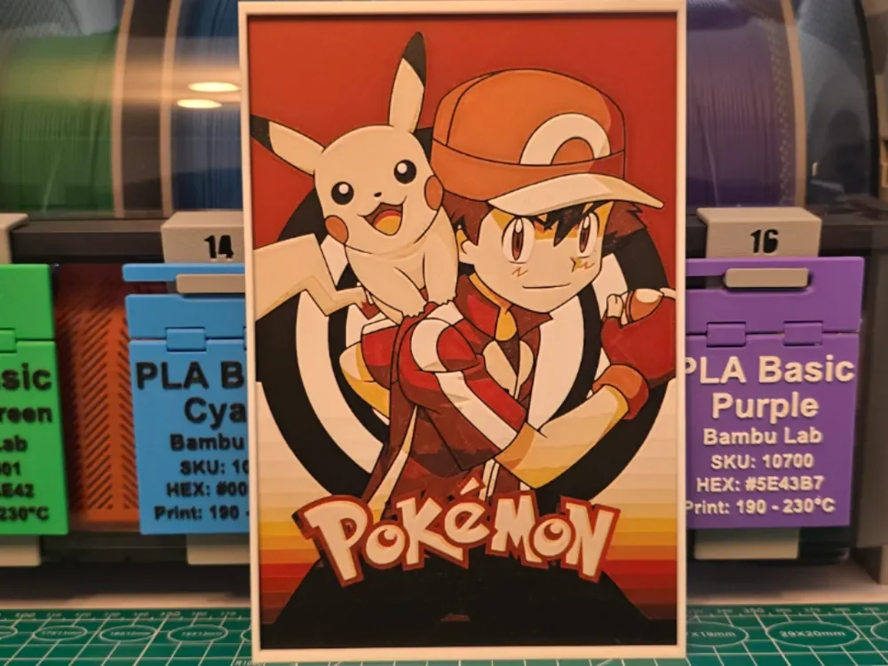 Pokémon Anime Poster V2 - Hueforge Art by Lumpy3D HueForge model: Pokémon Anime Poster V2 - Hueforge Art by Lumpy3D