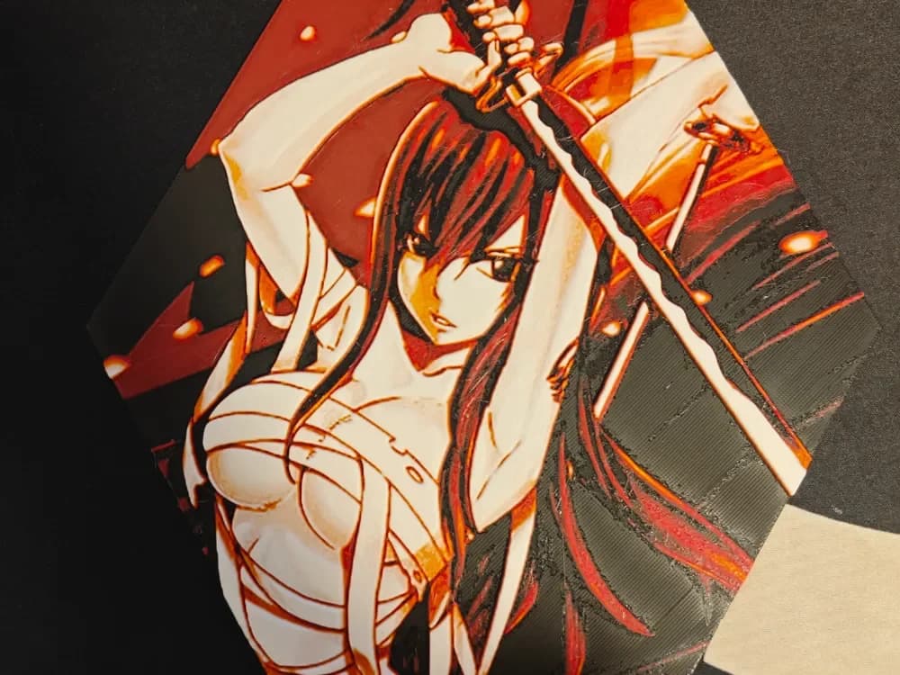 Hueforge Erza Scarlet (Fairy Tail) honeycomb mode by JGz3DMaker HueForge model: Hueforge Erza Scarlet (Fairy Tail) honeycomb mode by JGz3DMaker