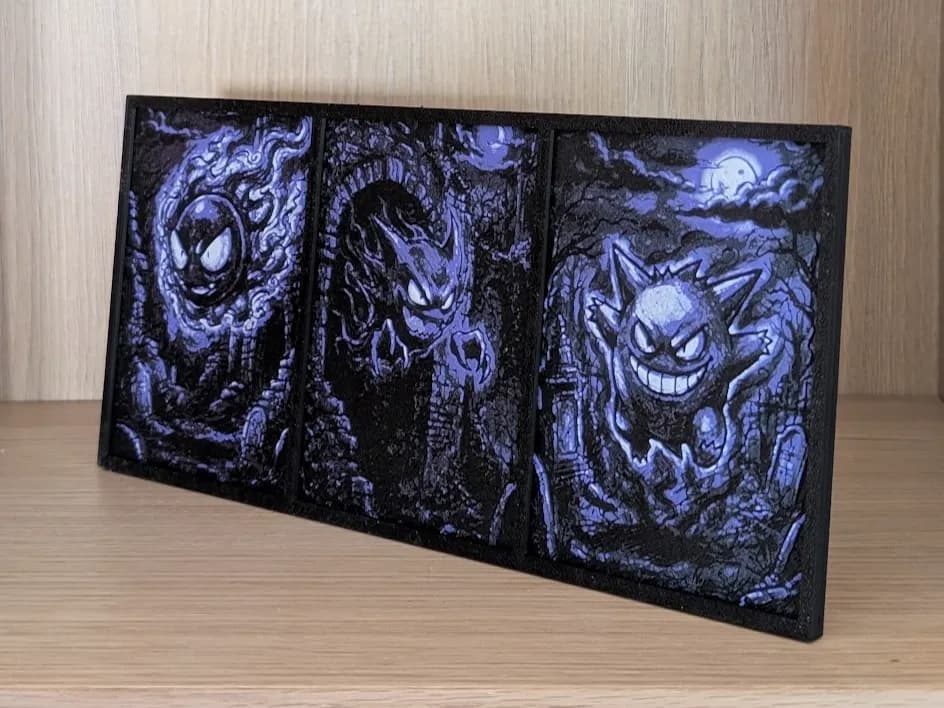 Gastly, Haunter & Gengar Pokemon Hueforge & Frame by Nextopia HueForge model: Gastly, Haunter & Gengar Pokemon Hueforge & Frame by Nextopia