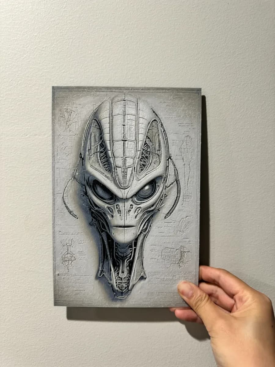 HueForge model: Alien Head Blueprint - HueForge Print by cyanidesugar