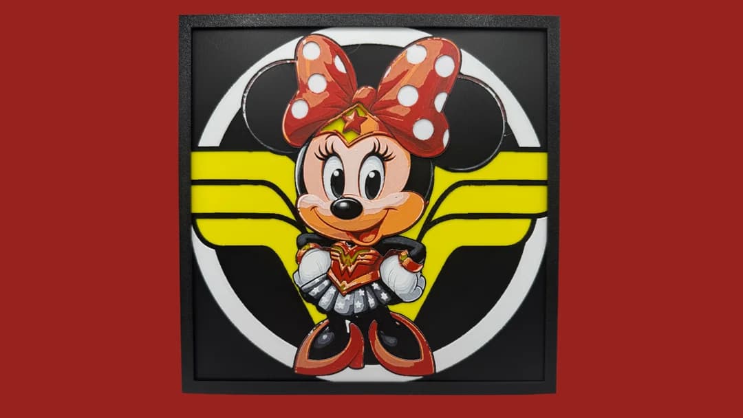 Minnie Mouse as Wonder Woman - Hueforge by Canadian Gamer HueForge model: Minnie Mouse as Wonder Woman - Hueforge by Canadian Gamer