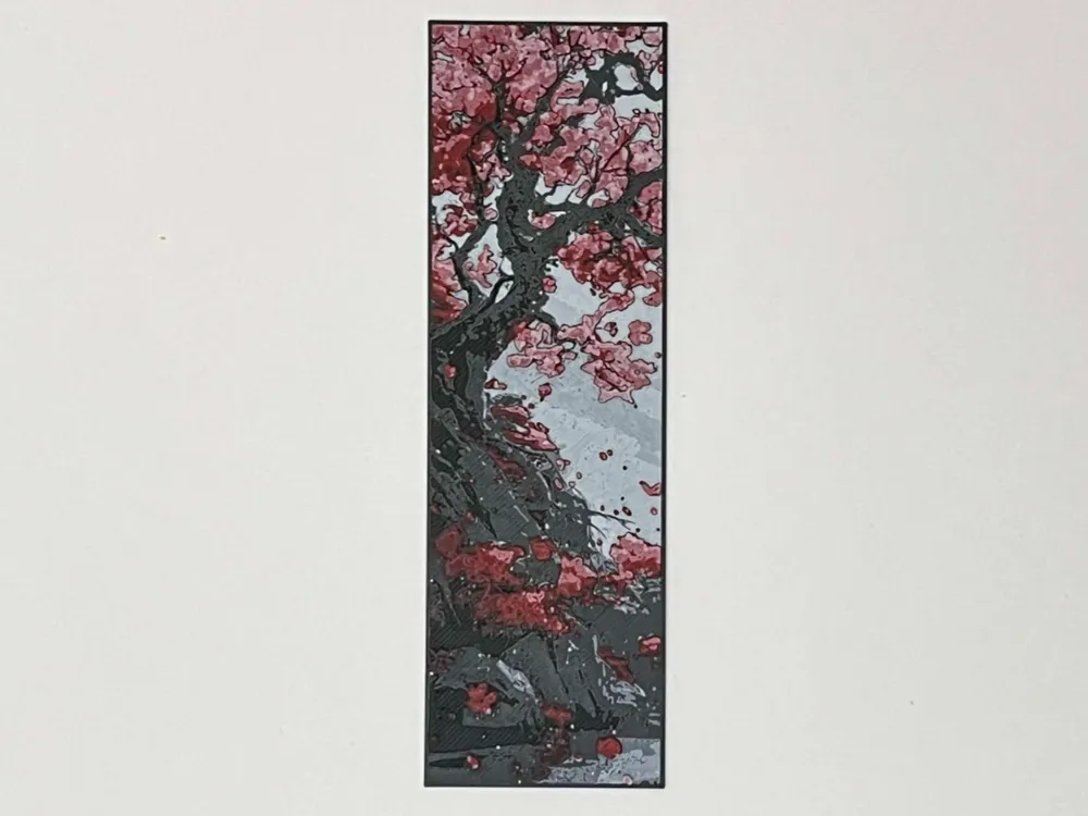 Bookmark: Cherry Blossoms Mountainside by 3djd HueForge model: Bookmark: Cherry Blossoms Mountainside by 3djd