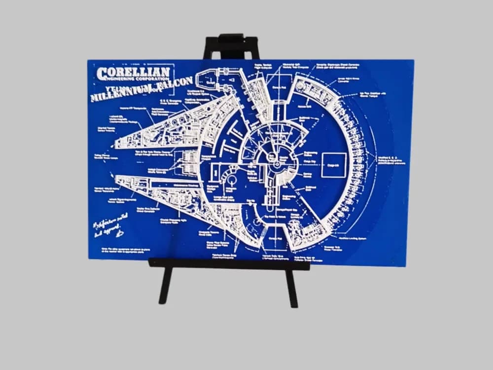 Star Wars Millenium Falcon Blueprint Hueforge by 3DNesy HueForge model: Star Wars Millenium Falcon Blueprint Hueforge by 3DNesy