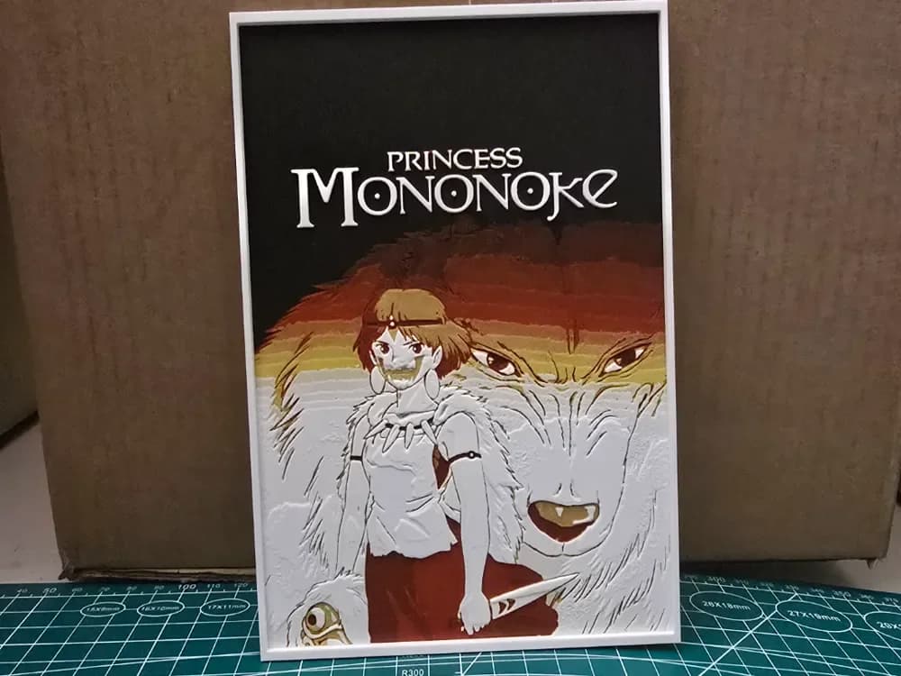 Princess Mononoke Movie Poster - Hueforge Art by Lumpy3D HueForge model: Princess Mononoke Movie Poster - Hueforge Art by Lumpy3D