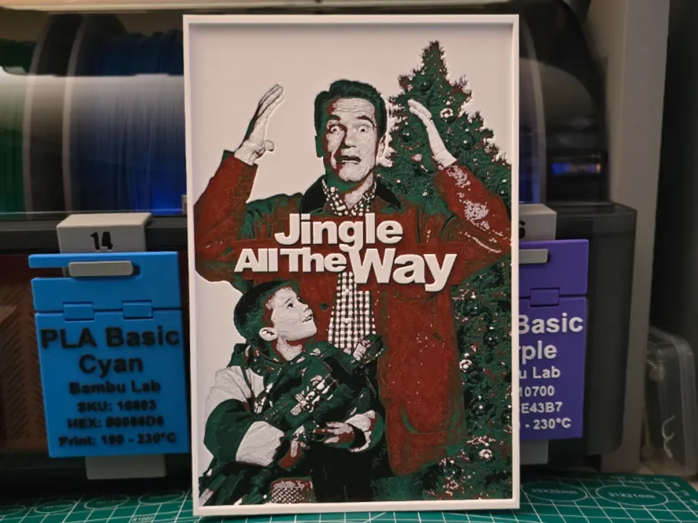 Jingle All the Way Movie Poster - Hueforge Art by Lumpy3D HueForge model: Jingle All the Way Movie Poster - Hueforge Art by Lumpy3D