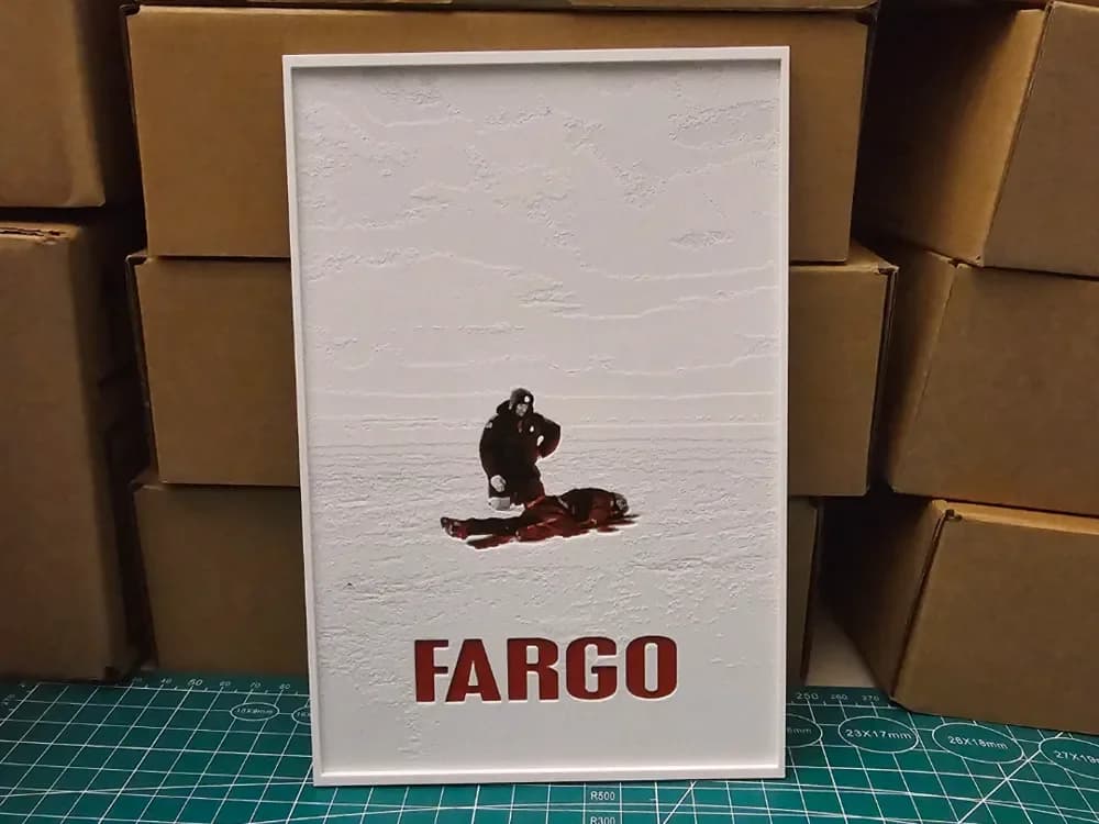 Fargo Movie Poster - Hueforge Art by Lumpy3D HueForge model: Fargo Movie Poster - Hueforge Art by Lumpy3D
