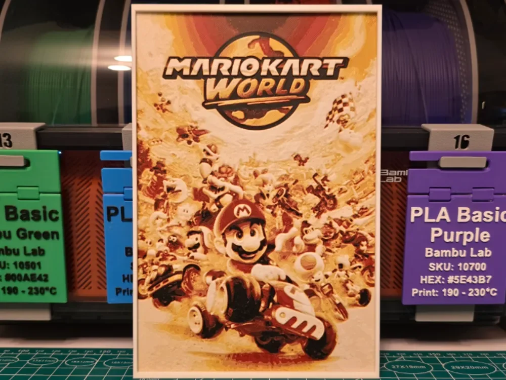 Mario Kart World Poster - Hueforge Art by Lumpy3D HueForge model: Mario Kart World Poster - Hueforge Art by Lumpy3D