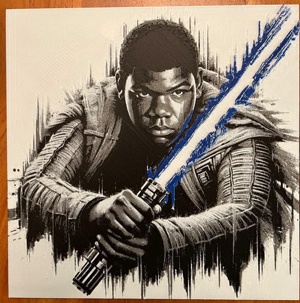 HueForge model: Finn with Blue Lightsaber by JustBe 3D Printing