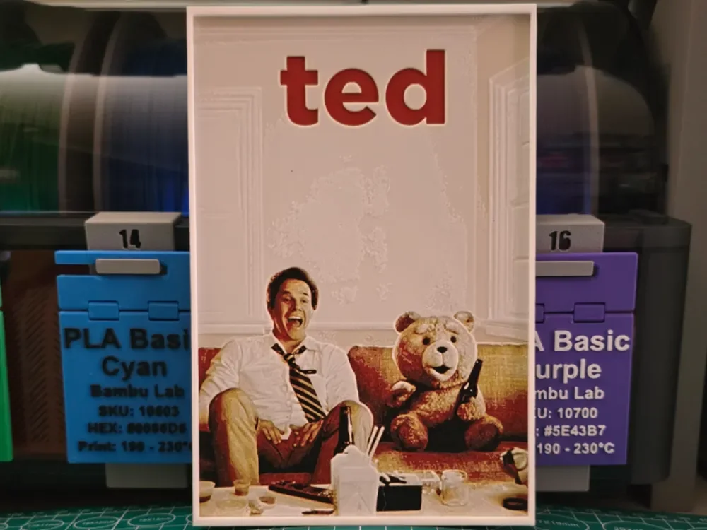 Ted Movie Poster - Hueforge Art by Lumpy3D HueForge model: Ted Movie Poster - Hueforge Art by Lumpy3D