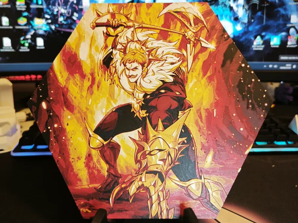 Hueforge Escanor (Seven Deadly Sins) honeycomb mode by JGz3DMaker HueForge model: Hueforge Escanor (Seven Deadly Sins) honeycomb mode by JGz3DMaker