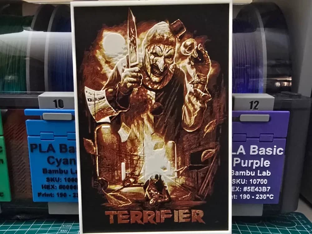 Terrifier Movie Poster - Hueforge Art by Lumpy3D HueForge model: Terrifier Movie Poster - Hueforge Art by Lumpy3D