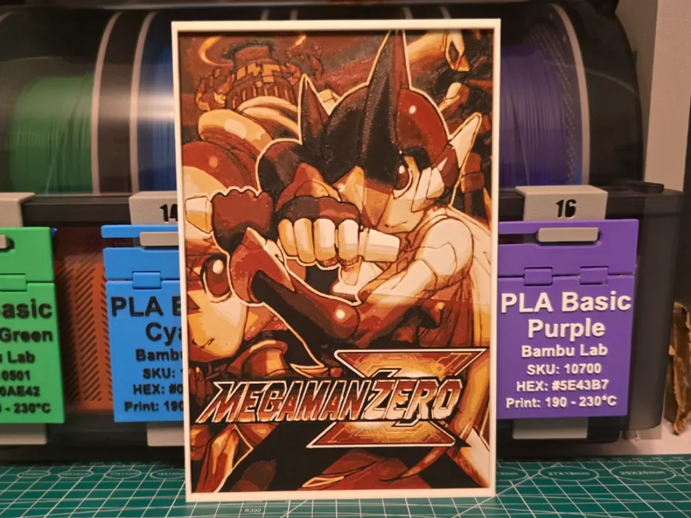 Mega Man Zero Game Poster - Hueforge Art by Lumpy3D HueForge model: Mega Man Zero Game Poster - Hueforge Art by Lumpy3D