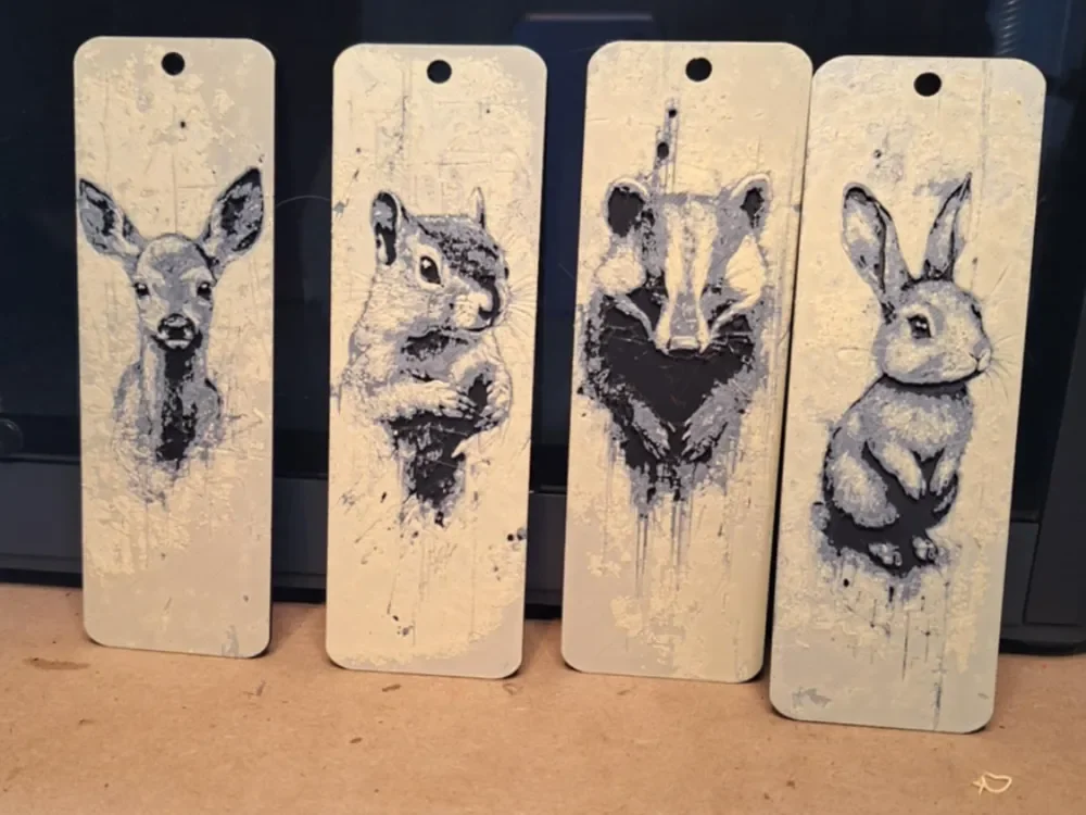 Set of 4 rustic woodland animal bookmark by 3dGlow HueForge model: Set of 4 rustic woodland animal bookmark by 3dGlow