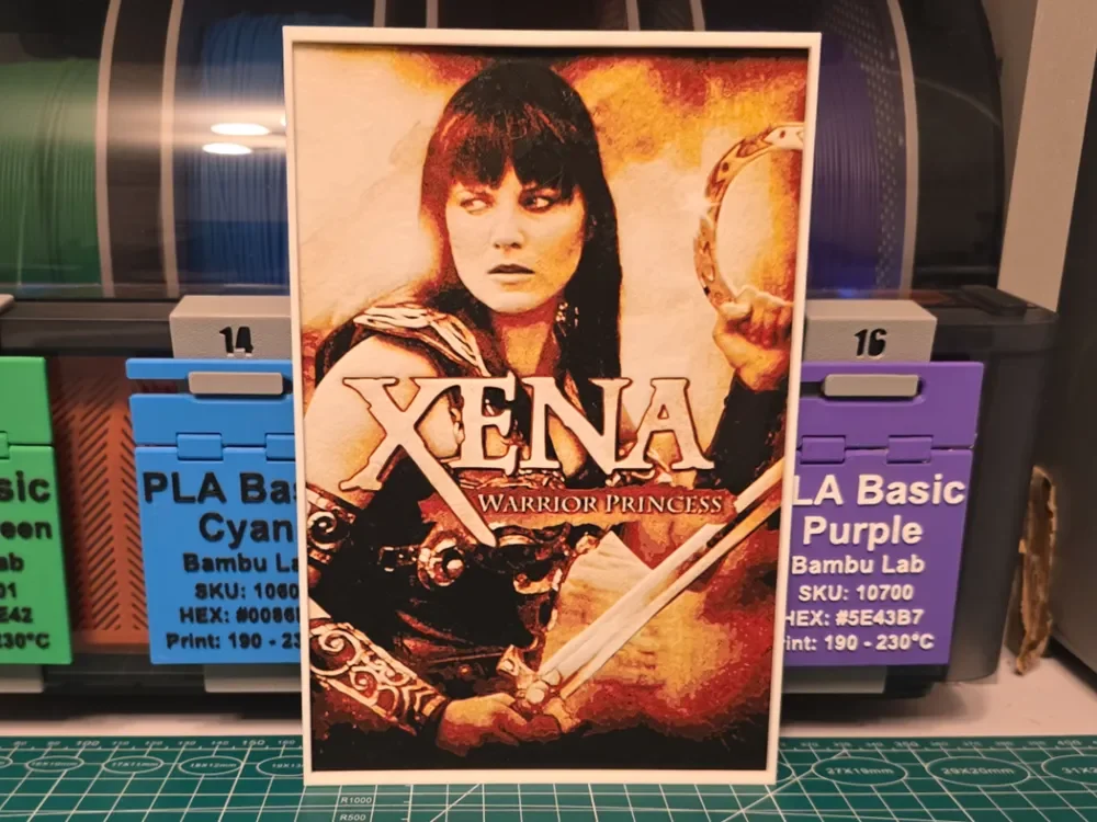 Xena: Warrior Princess Poster - Hueforge Art by Lumpy3D HueForge model: Xena: Warrior Princess Poster - Hueforge Art by Lumpy3D