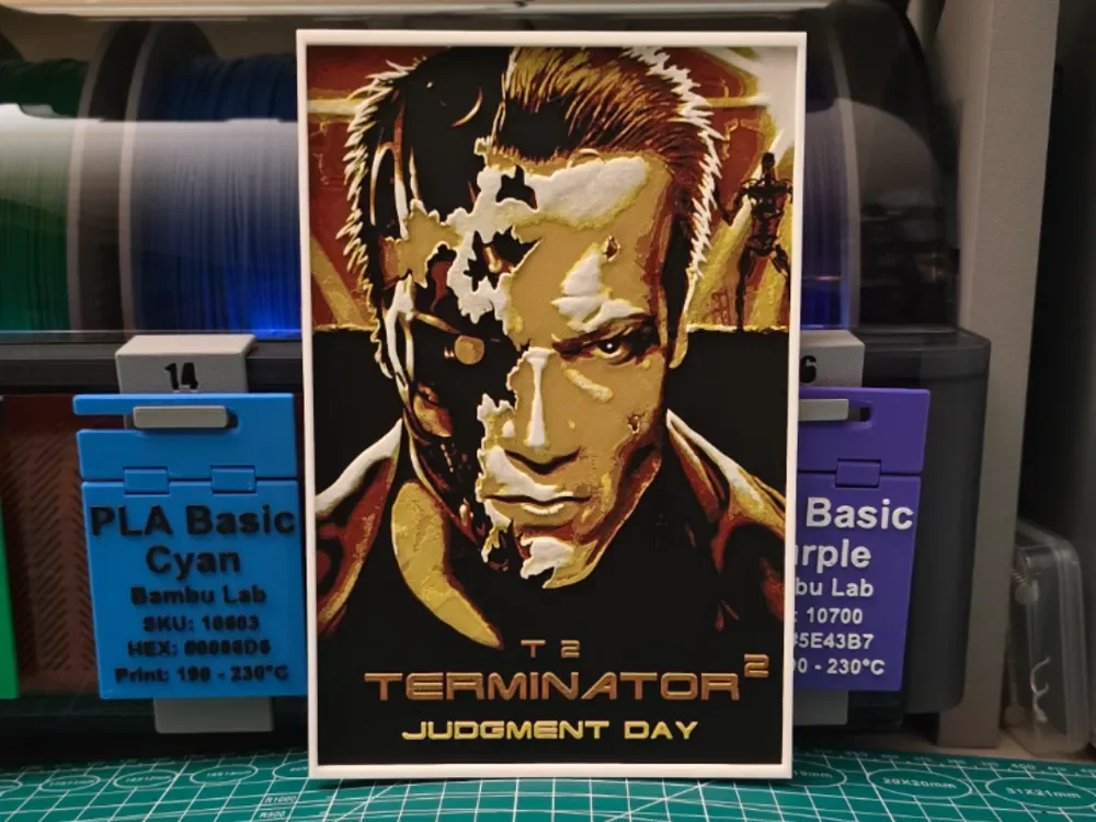 Terminator 2: Judgment Day Poster - Hueforge Art by Lumpy3D HueForge model: Terminator 2: Judgment Day Poster - Hueforge Art by Lumpy3D