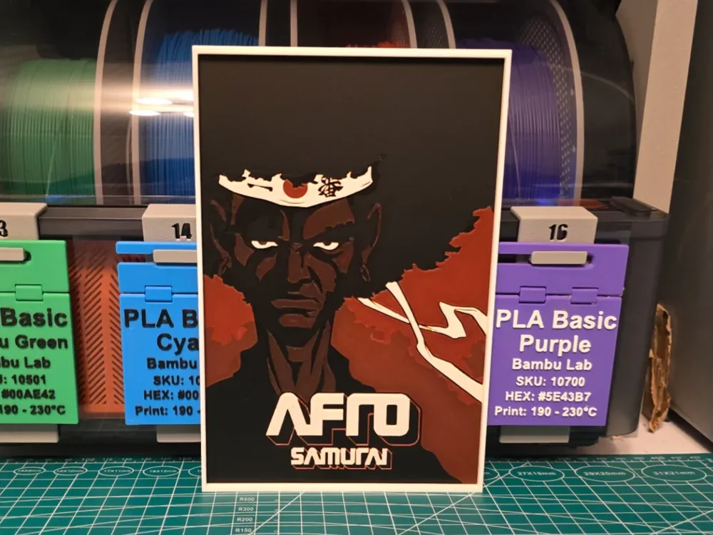 Afro Samurai Anime Poster - Hueforge Art by Lumpy3D HueForge model: Afro Samurai Anime Poster - Hueforge Art by Lumpy3D