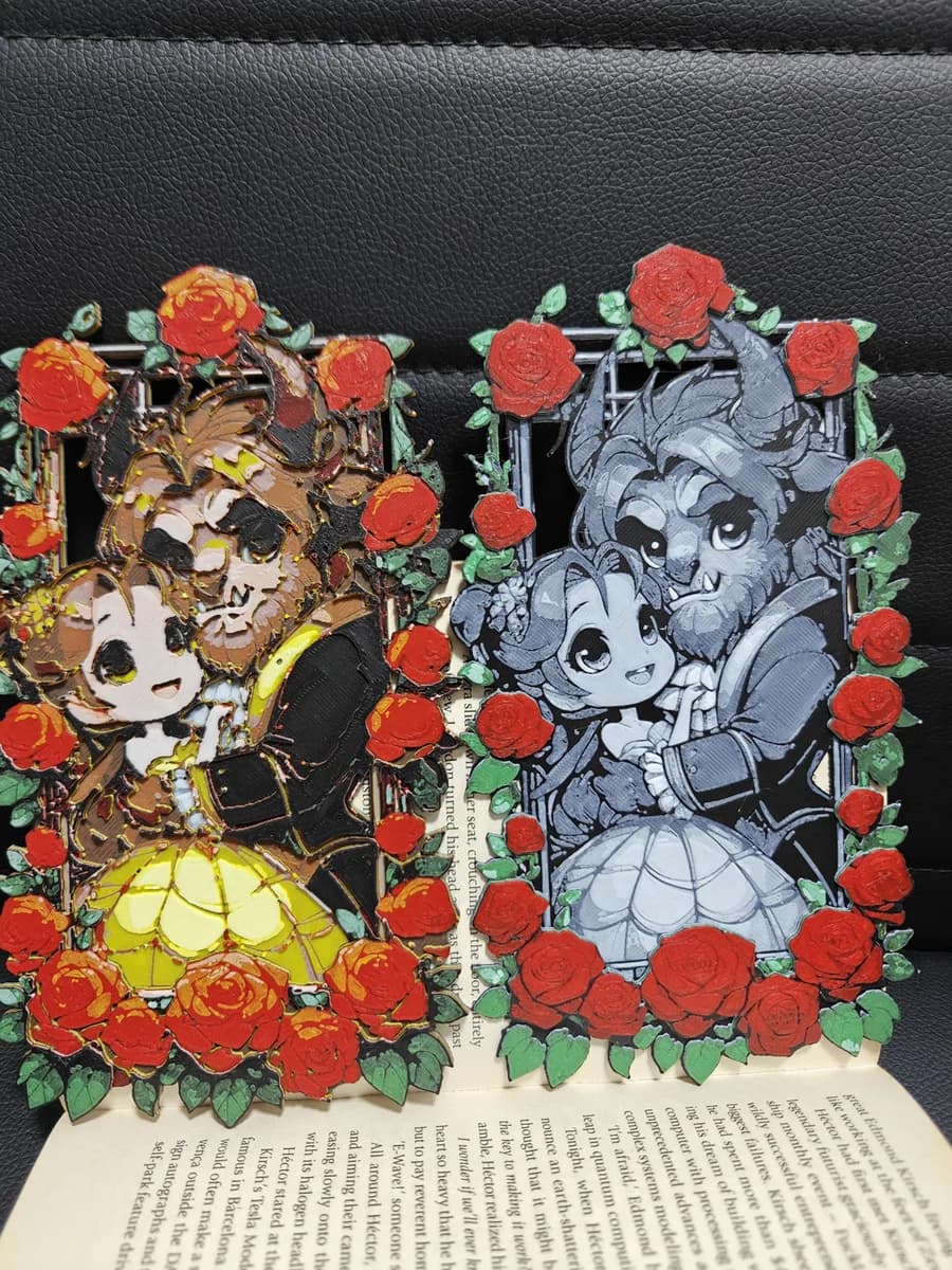 Bookmark Beauty and the Beast Chibi Edition by TheHueforgeLady HueForge model: Bookmark Beauty and the Beast Chibi Edition by TheHueforgeLady