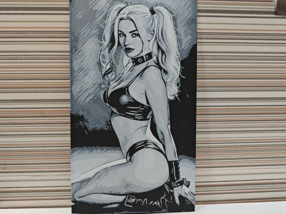 Hueforge Harley Quinn in black and white by Litolunar HueForge model: Hueforge Harley Quinn in black and white by Litolunar