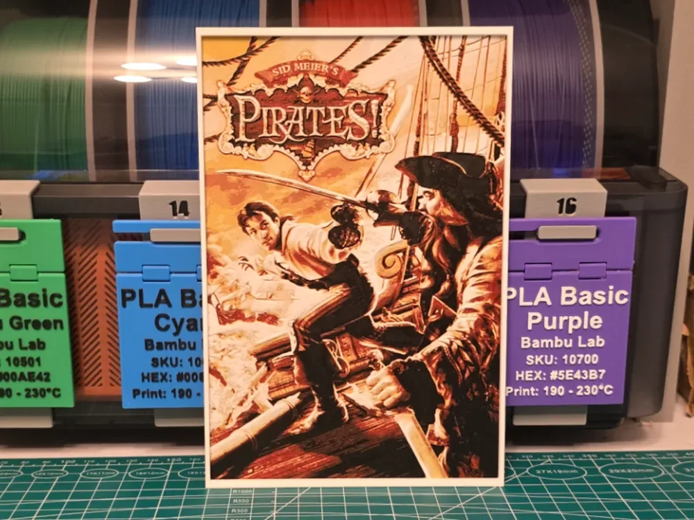Sid Meier's Pirates! Game Poster - Hueforge Art by Lumpy3D HueForge model: Sid Meier's Pirates! Game Poster - Hueforge Art by Lumpy3D