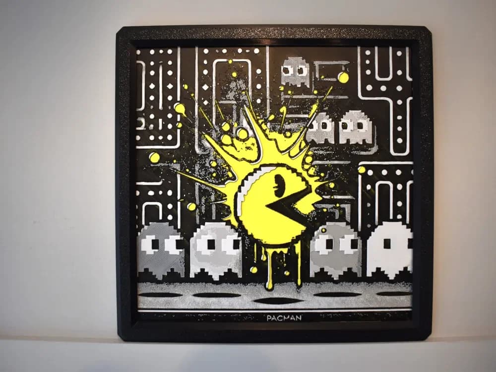 Pacman 3D Printed 'Hueforge' Wall Art by Chris B HueForge model: Pacman 3D Printed 'Hueforge' Wall Art by Chris B