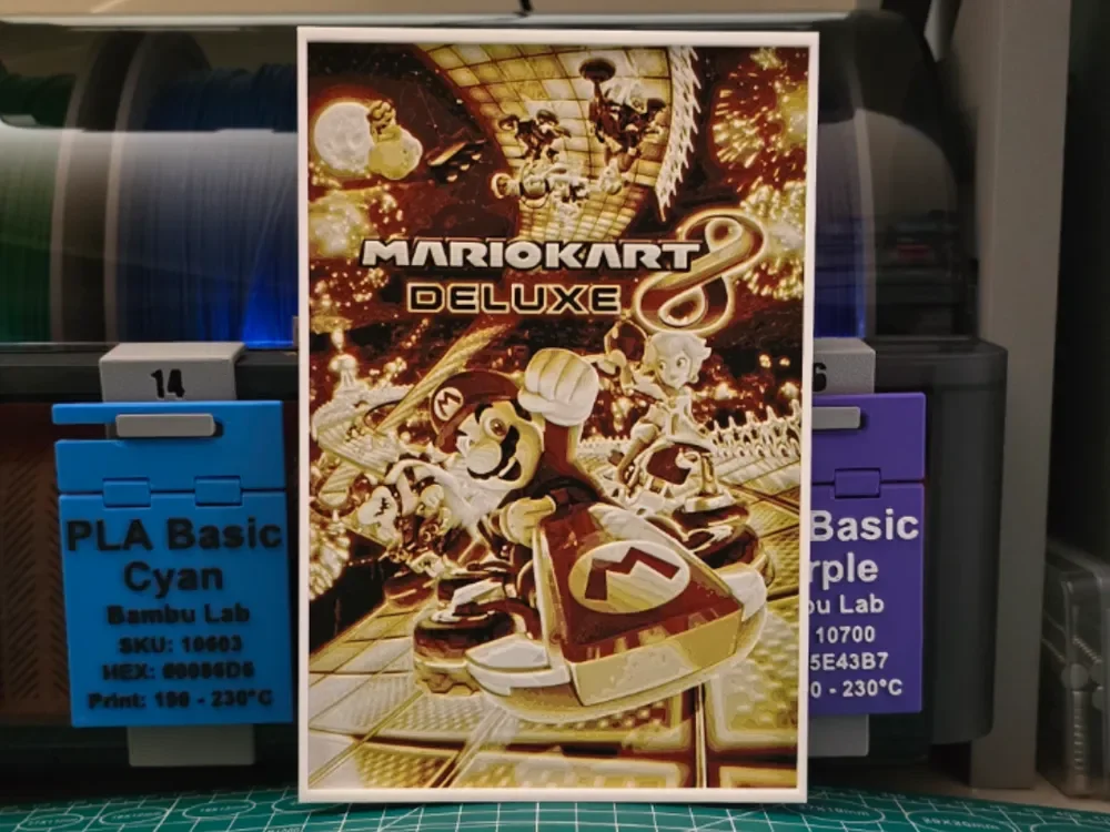 Mario Kart 8 Deluxe Poster – Hueforge Artwork by Lumpy3D HueForge model: Mario Kart 8 Deluxe Poster – Hueforge Artwork by Lumpy3D