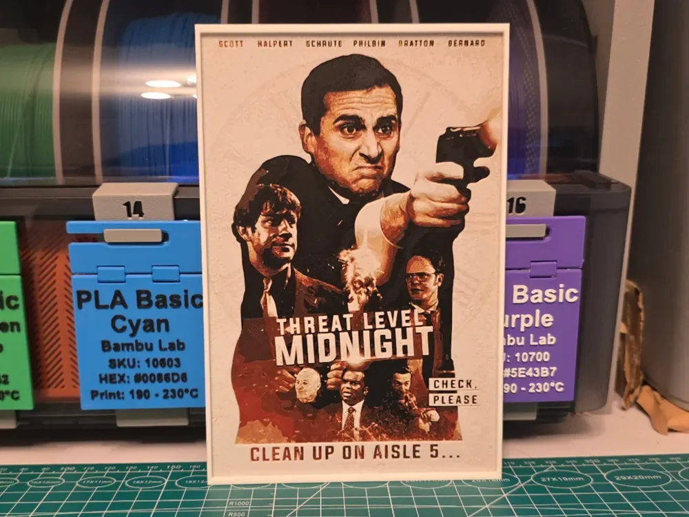 The Office "Threat Level Midnight" - Hueforge Art by Lumpy3D HueForge model: The Office "Threat Level Midnight" - Hueforge Art by Lumpy3D