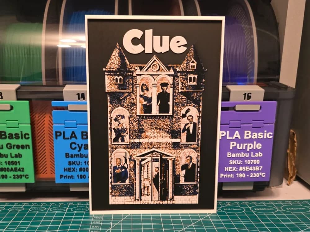 Clue Movie Poster - Hueforge Art by Lumpy3D HueForge model: Clue Movie Poster - Hueforge Art by Lumpy3D