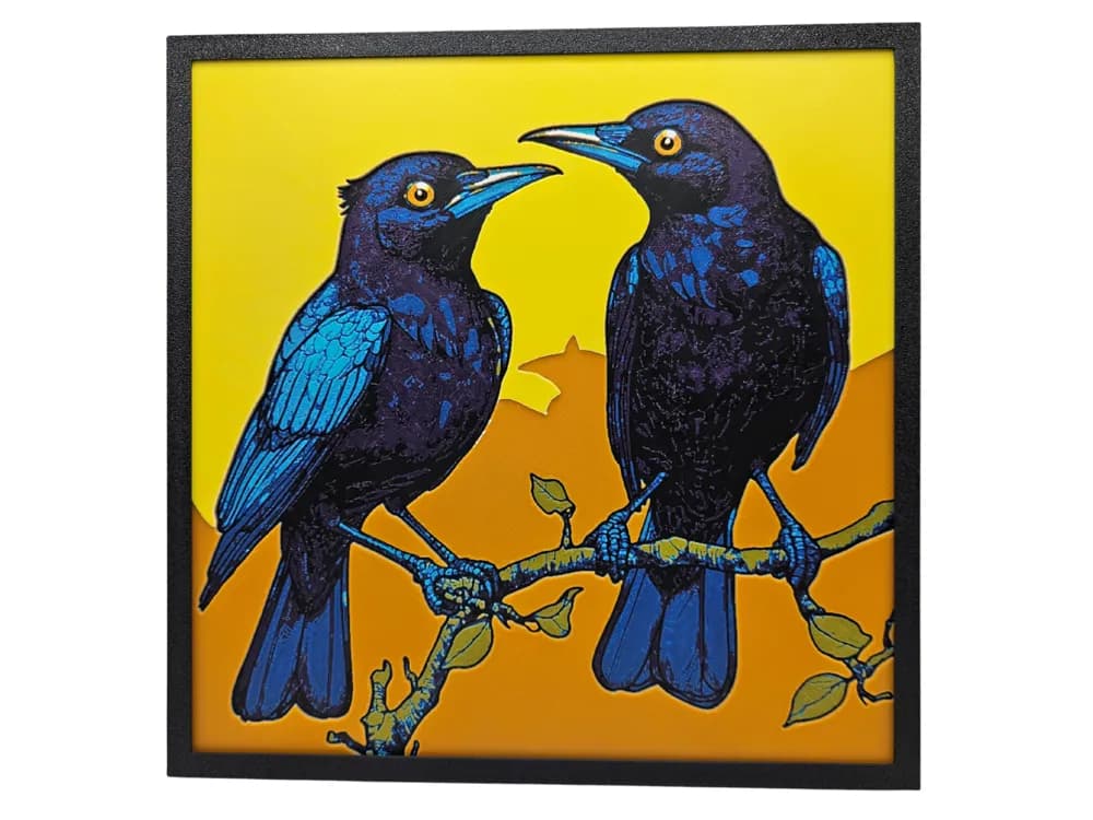 Grackles on a Branch by BusyKikiBee HueForge model: Grackles on a Branch by BusyKikiBee