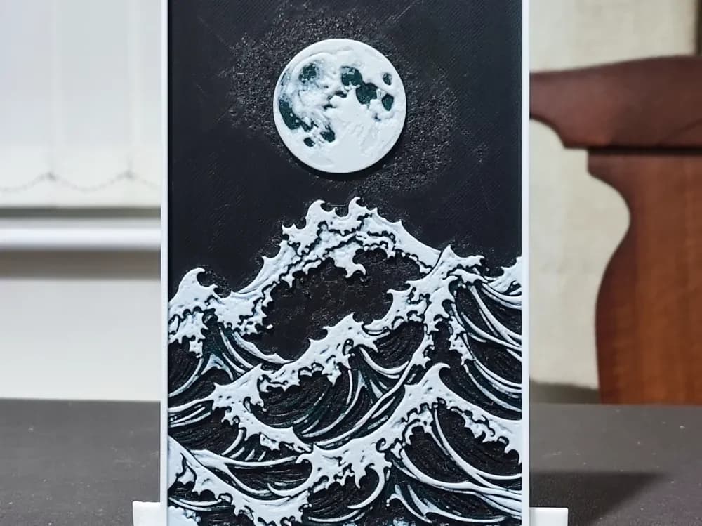 Moonrise Over The Great Wave - HueForge 3 Color by BoDad HueForge model: Moonrise Over The Great Wave - HueForge 3 Color by BoDad