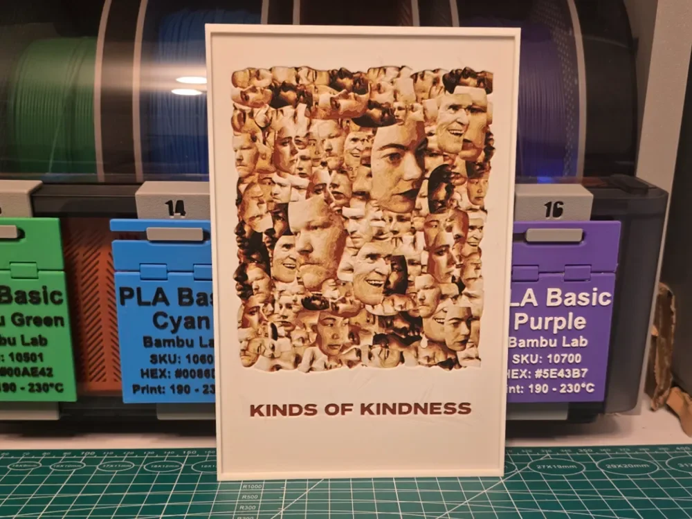 Kinds of Kindness Movie Poster - Hueforge Art by Lumpy3D HueForge model: Kinds of Kindness Movie Poster - Hueforge Art by Lumpy3D