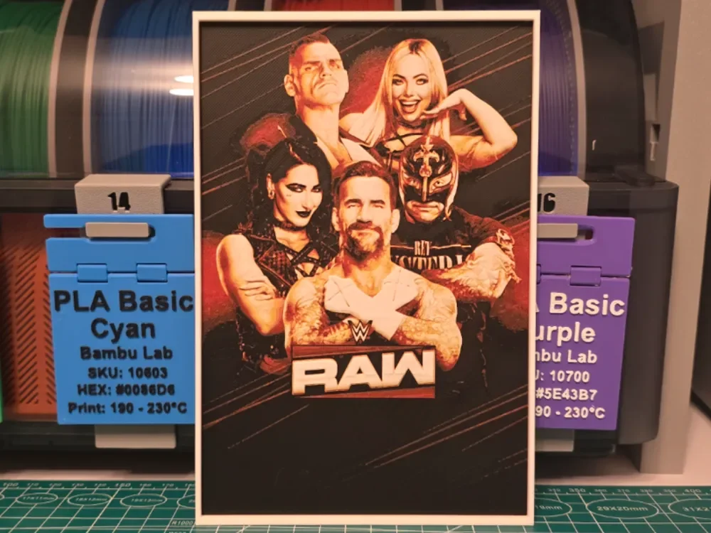 WWE Monday Night RAW Poster - Hueforge Art by Lumpy3D HueForge model: WWE Monday Night RAW Poster - Hueforge Art by Lumpy3D