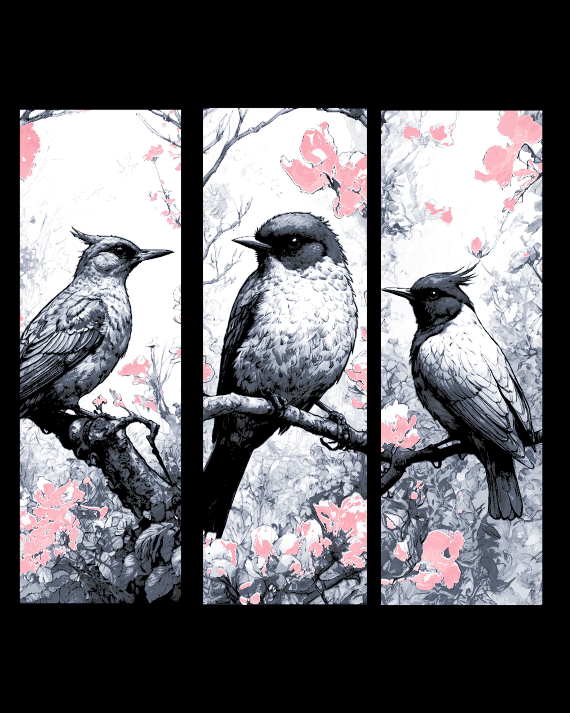 Birds sitting on the blossoming cherry Tree branches - set of bookmarks by BooneCo3d HueForge model: Birds sitting on the blossoming cherry Tree branches - set of bookmarks by BooneCo3d