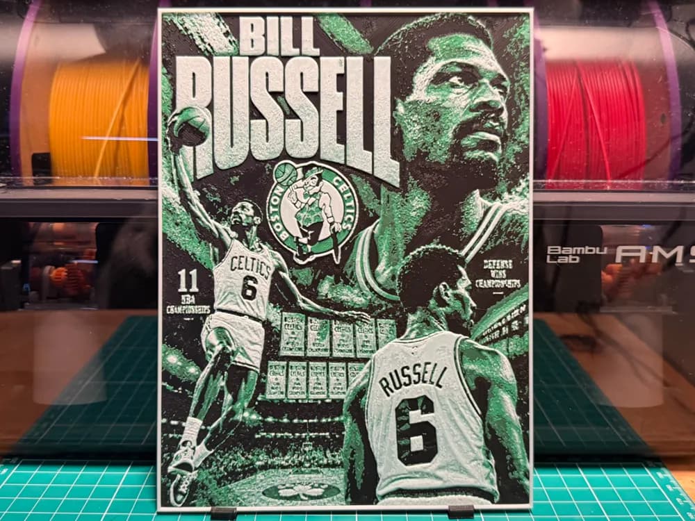 Bill Russell Poster by liv_3d HueForge model: Bill Russell Poster by liv_3d