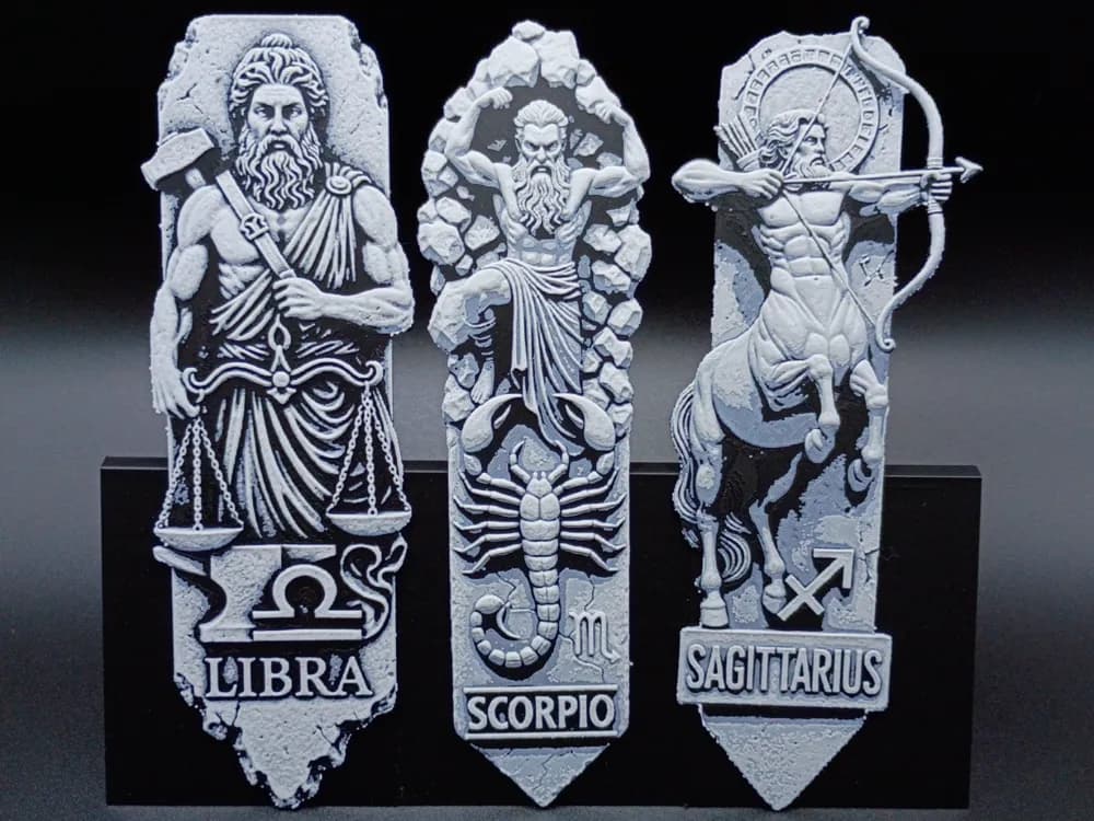 HueForge model: Astrology - Libra, Scorpio, Sagittarius Bookmark by 3djd