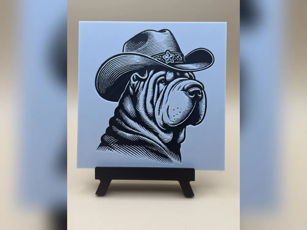 Cowboy Shar Pei Sketch HueForge Print Cowboy Shar Pei Sketch HueForge Print