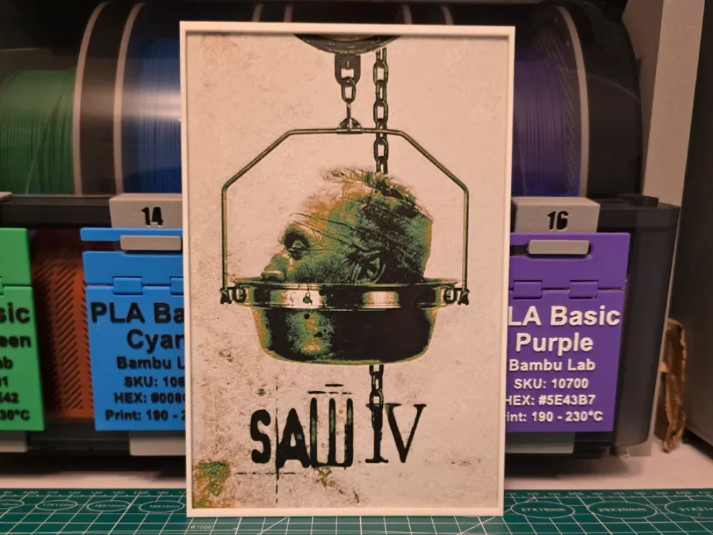 Saw IV Movie Poster - Hueforge Art by Lumpy3D HueForge model: Saw IV Movie Poster - Hueforge Art by Lumpy3D