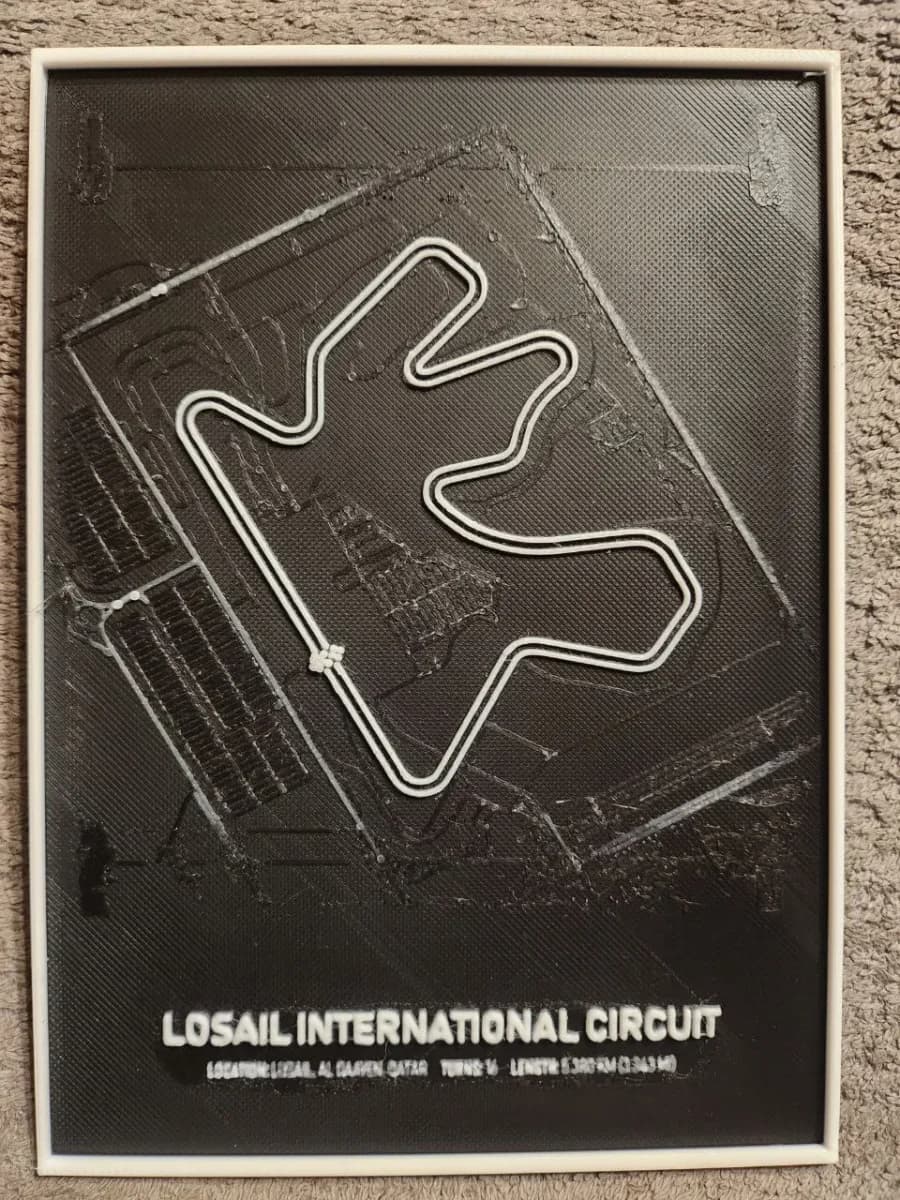 Losail International Circuit - F1 Track - HueForge by keko HueForge model: Losail International Circuit - F1 Track - HueForge by keko