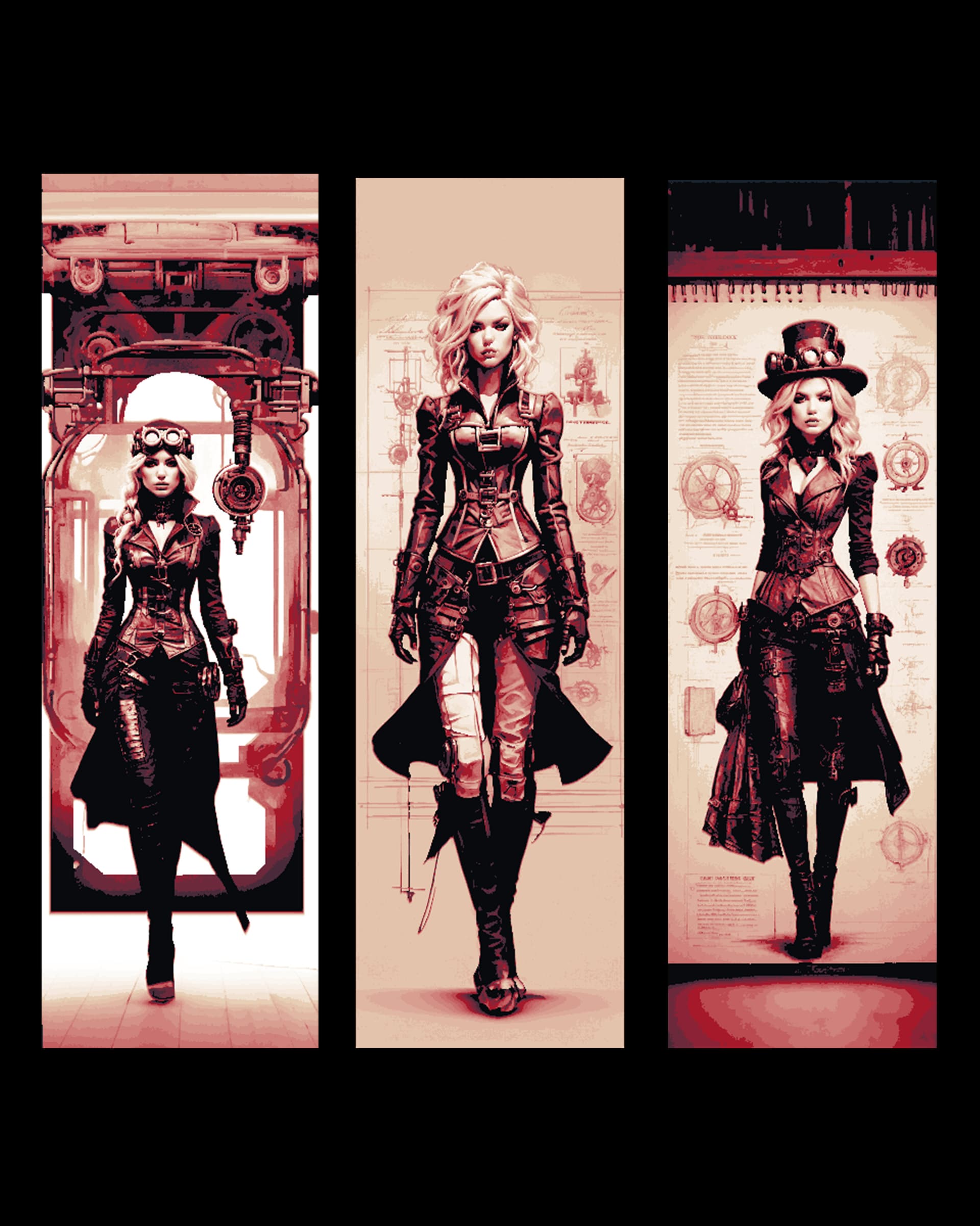 Sketches of Steampunk designs and the dress of the Adventurer - Set of bookmark Sketches of Steampunk designs and the dress of the Adventurer - Set of bookmark